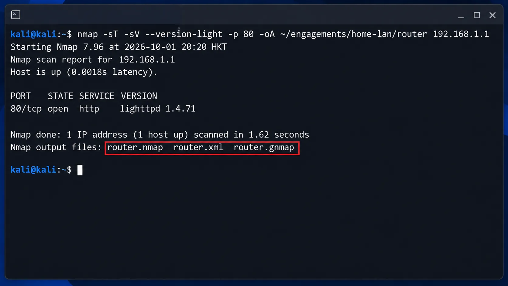 Nmap 保存自有设备的扫描结果